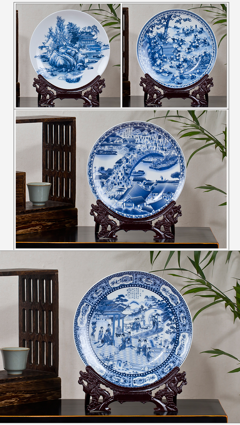 Furnishing articles of pottery and porcelain porcelain plate long blue and white porcelain decoration plate flowers hang dish modern fashionable Chinese style household decoration plate