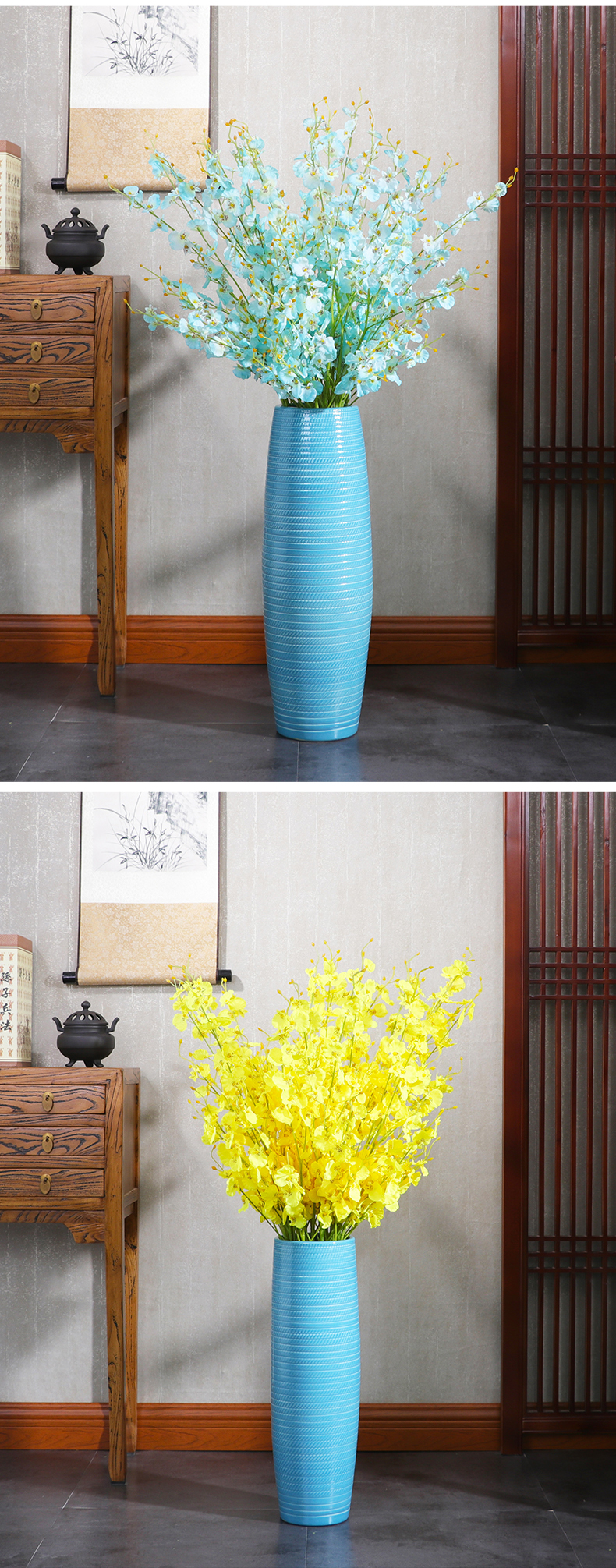 Chinese ceramic vase large blue porcelain landing large villa hotel home sitting room porch decoration furnishing articles