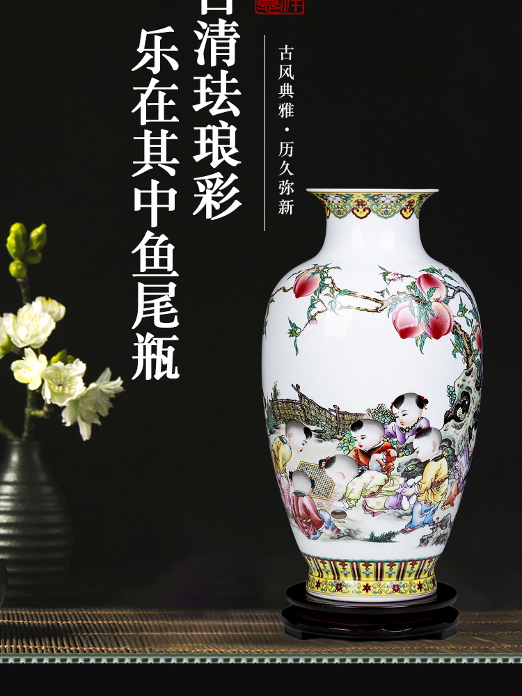 Jingdezhen ceramics powder enamel vase for bottle home decoration flower arranging rich ancient frame handicraft decoration furnishing articles to the living room