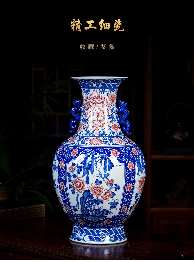 Jingdezhen ceramics manual hand - made archaize ssangyong 's ears of blue and white porcelain vase design restoring ancient ways household act the role ofing is tasted furnishing articles