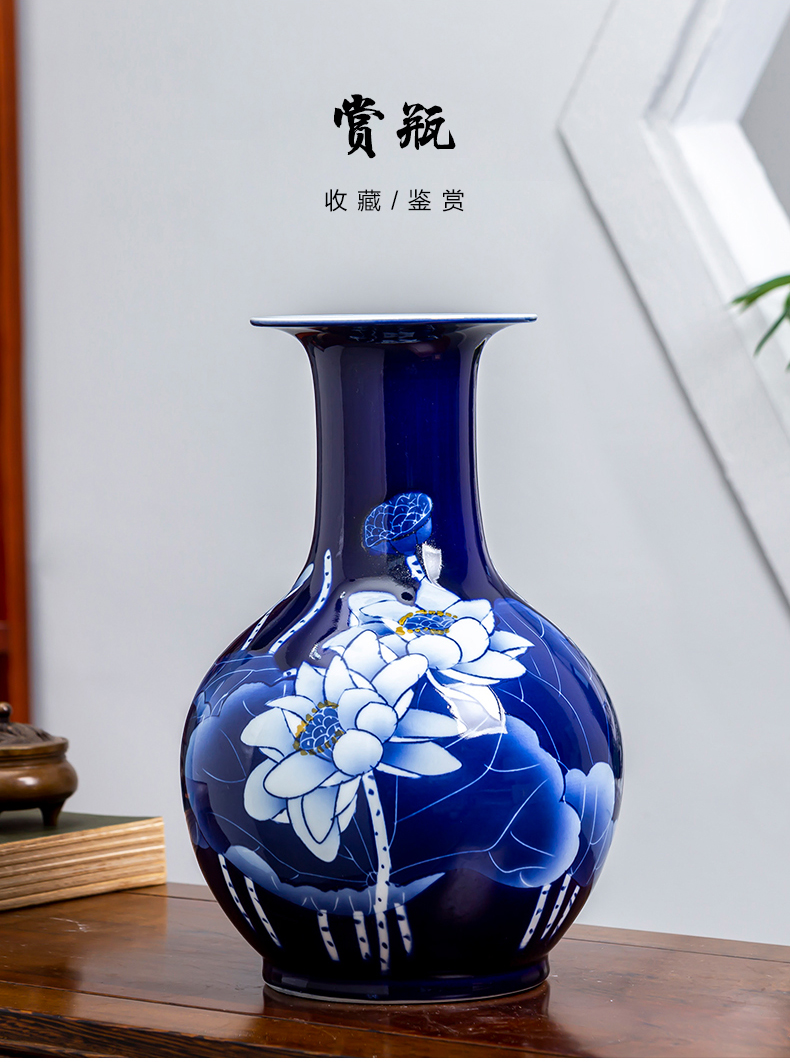 Jingdezhen blue and white porcelain vase hand - made ceramics lotus flower arrangement sitting room adornment of Chinese style household act the role ofing is tasted furnishing articles