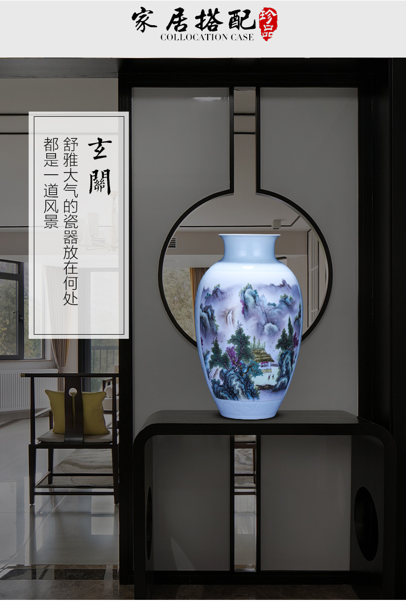 Jingdezhen ceramics pastel landscape of large vase large modern Chinese flower arranging sitting room TV ark, furnishing articles