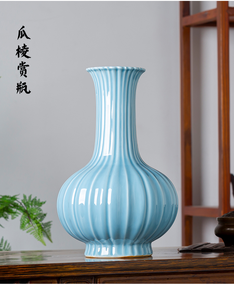 Jingdezhen ceramics azure glaze carving vase archaize sitting room ark adornment to restore ancient ways of Chinese style household furnishing articles