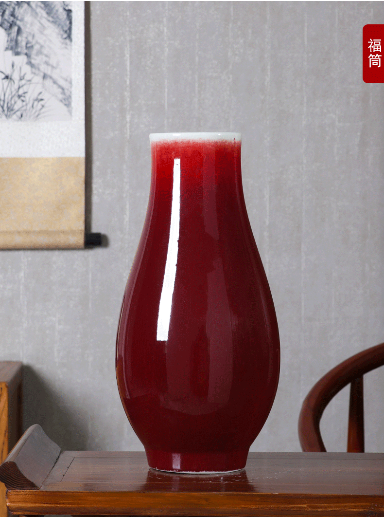 Jingdezhen porcelain ceramic insert large ruby red vase furnishing articles of new Chinese style restoring ancient ways home sitting room adornment porcelain