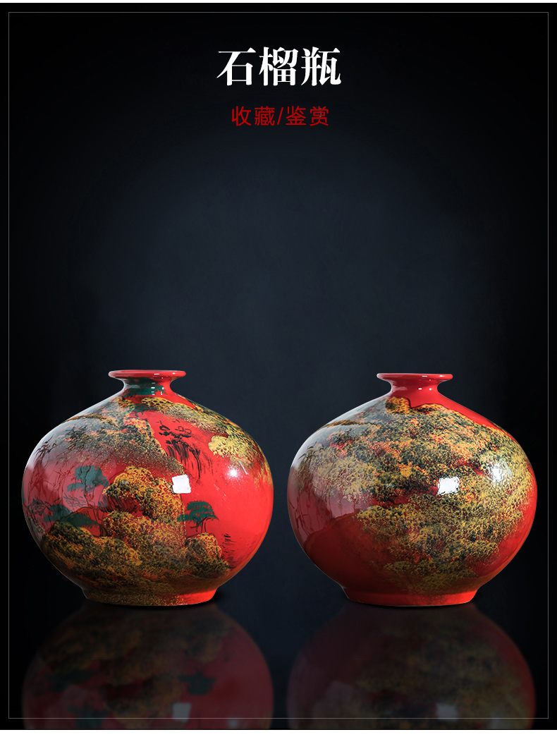 Jingdezhen ceramics hand draw freehand brushwork in traditional Chinese red vase Chinese flower arranging rich ancient frame sitting room adornment is placed