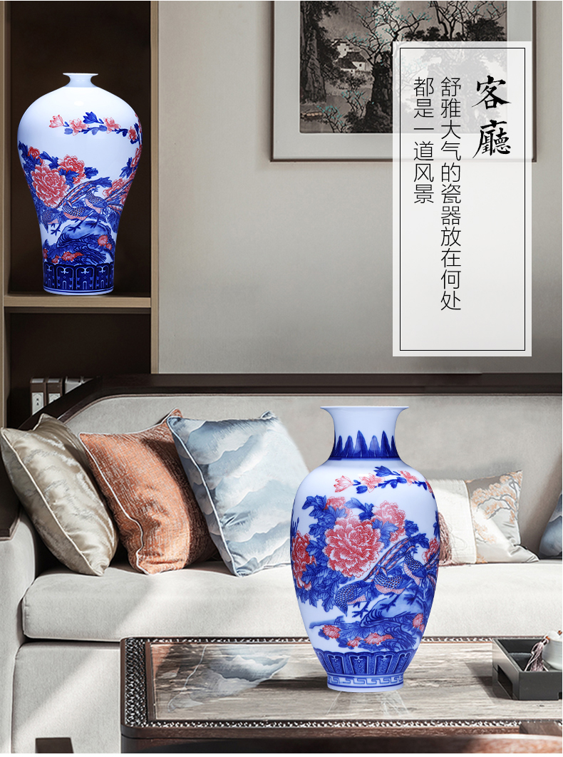 Jingdezhen ceramics archaize the qing three broke right hand - made of blue and white porcelain vase of flowers and birds porch decoration of Chinese style household furnishing articles