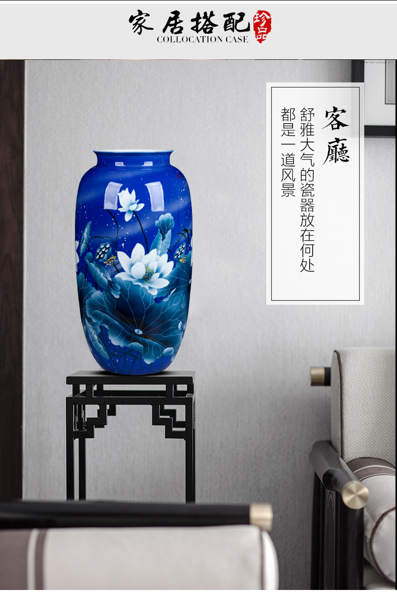 Jingdezhen ceramic bottle water raise high blue and white porcelain vase hand - made lotus lucky bamboo large Chinese style living room furnishing articles