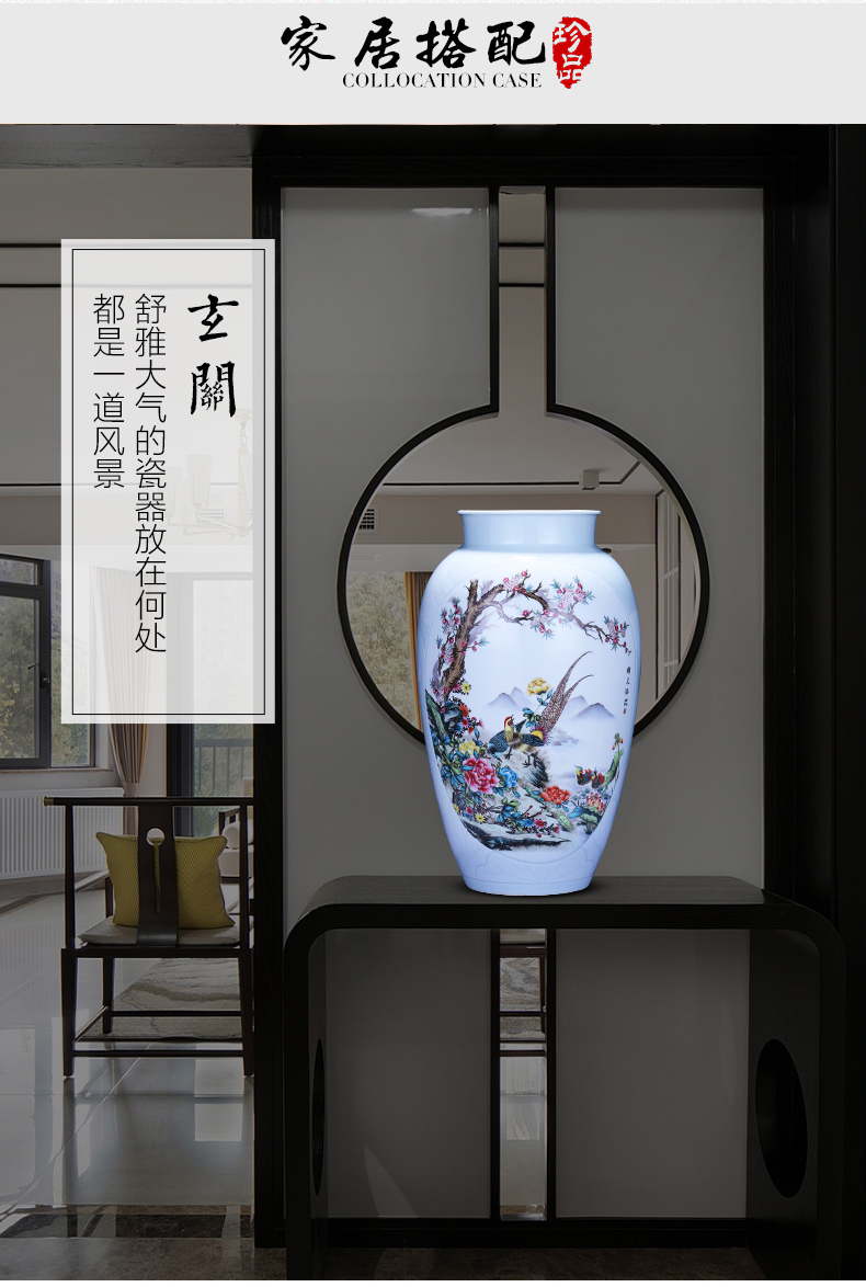 Jingdezhen ceramics powder enamel icing on the cake ground vase large high sitting room of Chinese style household furnishing articles arranging flowers