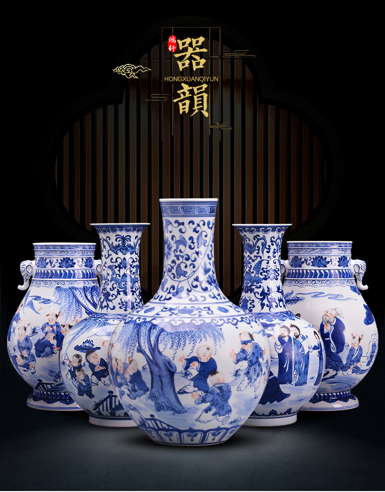 Jingdezhen porcelain big hand blue and white porcelain vases, ceramic flower arranging Chinese style restoring ancient ways furnishing articles sitting room home decoration