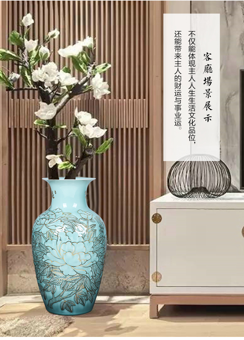 Jingdezhen ceramics by hand relief paint large vases, furnishing articles large sitting room hotel villa decorations