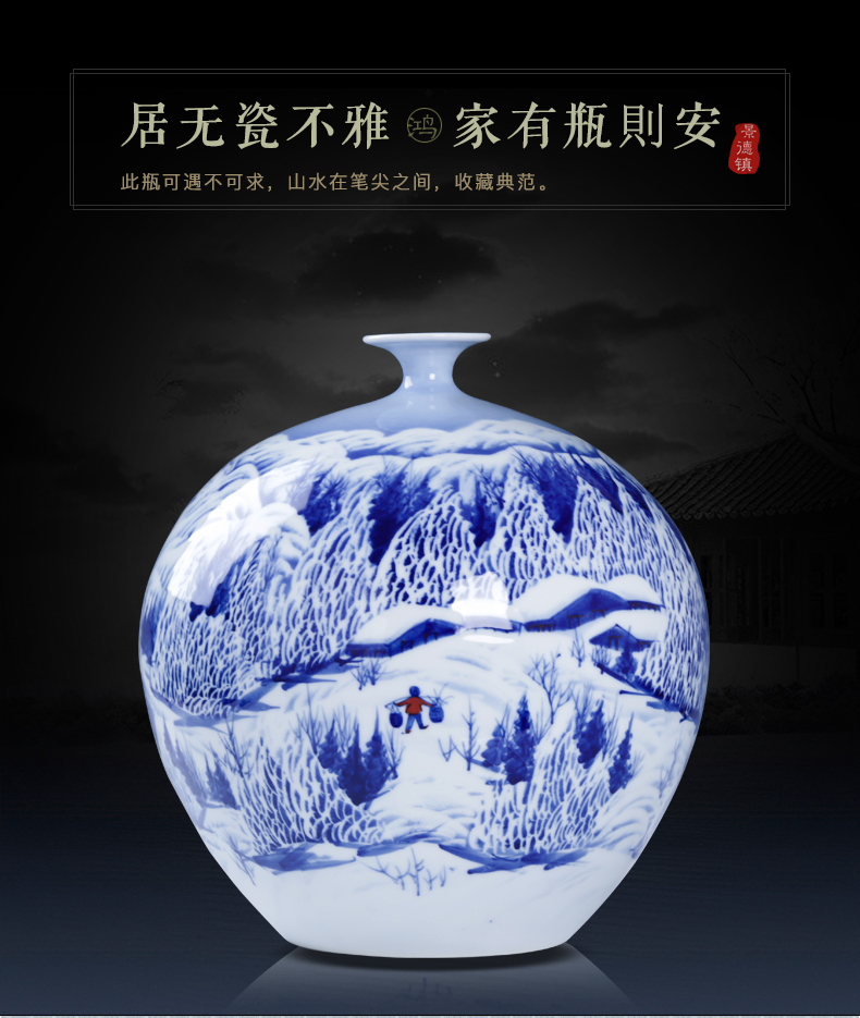 Jingdezhen ceramics manual hand - made snow bumper harvest of blue and white porcelain vase pomegranate bottles of sitting room adornment is placed