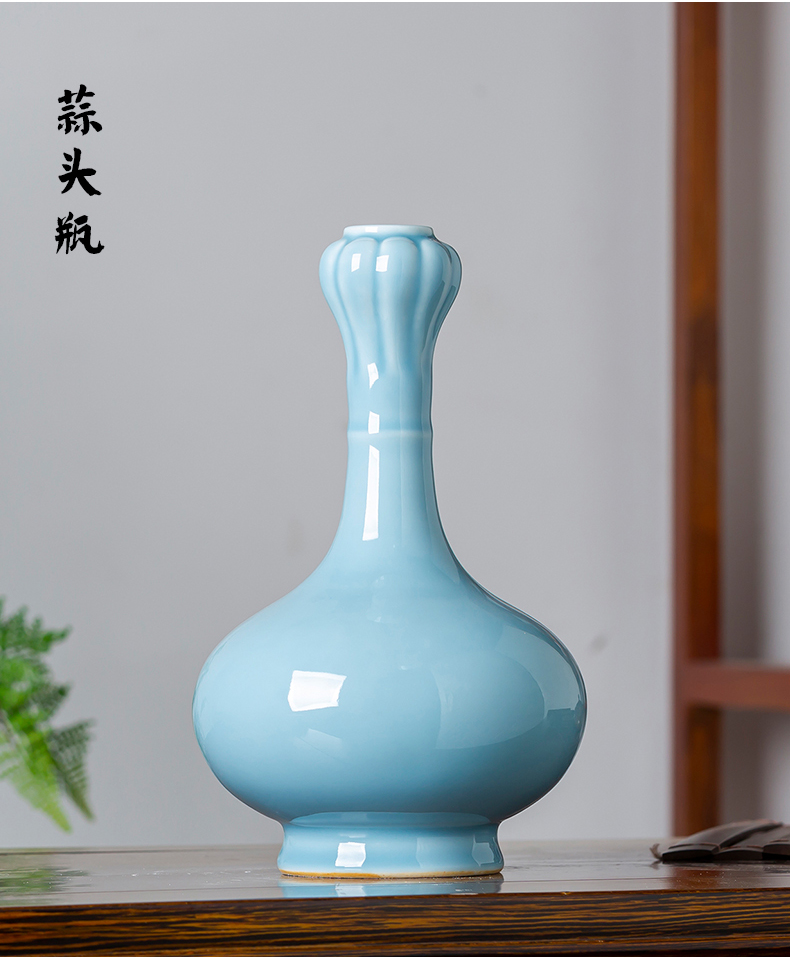 Jingdezhen ceramics azure glaze carving vase archaize sitting room ark adornment to restore ancient ways of Chinese style household furnishing articles