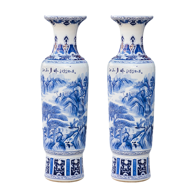 Jingdezhen ceramics hand - made ground of blue and white porcelain vase large Chinese style living room hotel club house decorations furnishing articles