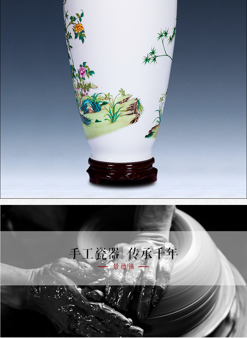 Jingdezhen ceramics powder enamel peacock vase for bottles of Chinese style household adornment flower arranging handicraft furnishing articles sitting room