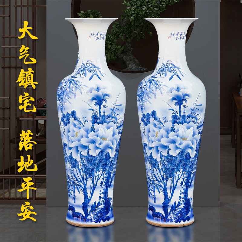 Jingdezhen ceramics of large vase furnishing articles hotel Chinese flower arranging hand - made large blue and white porcelain vases sitting room