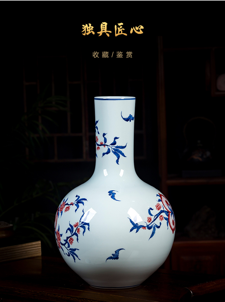 Jingdezhen ceramics manual hand - made porcelain youligong peach of blue and white porcelain vase antique Chinese style household act the role ofing is tasted