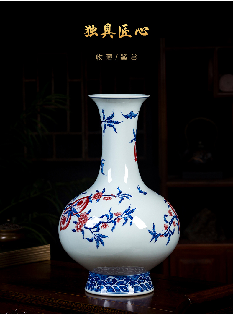 Jingdezhen ceramics manual hand - made porcelain youligong peach of blue and white porcelain vase antique Chinese style household act the role ofing is tasted