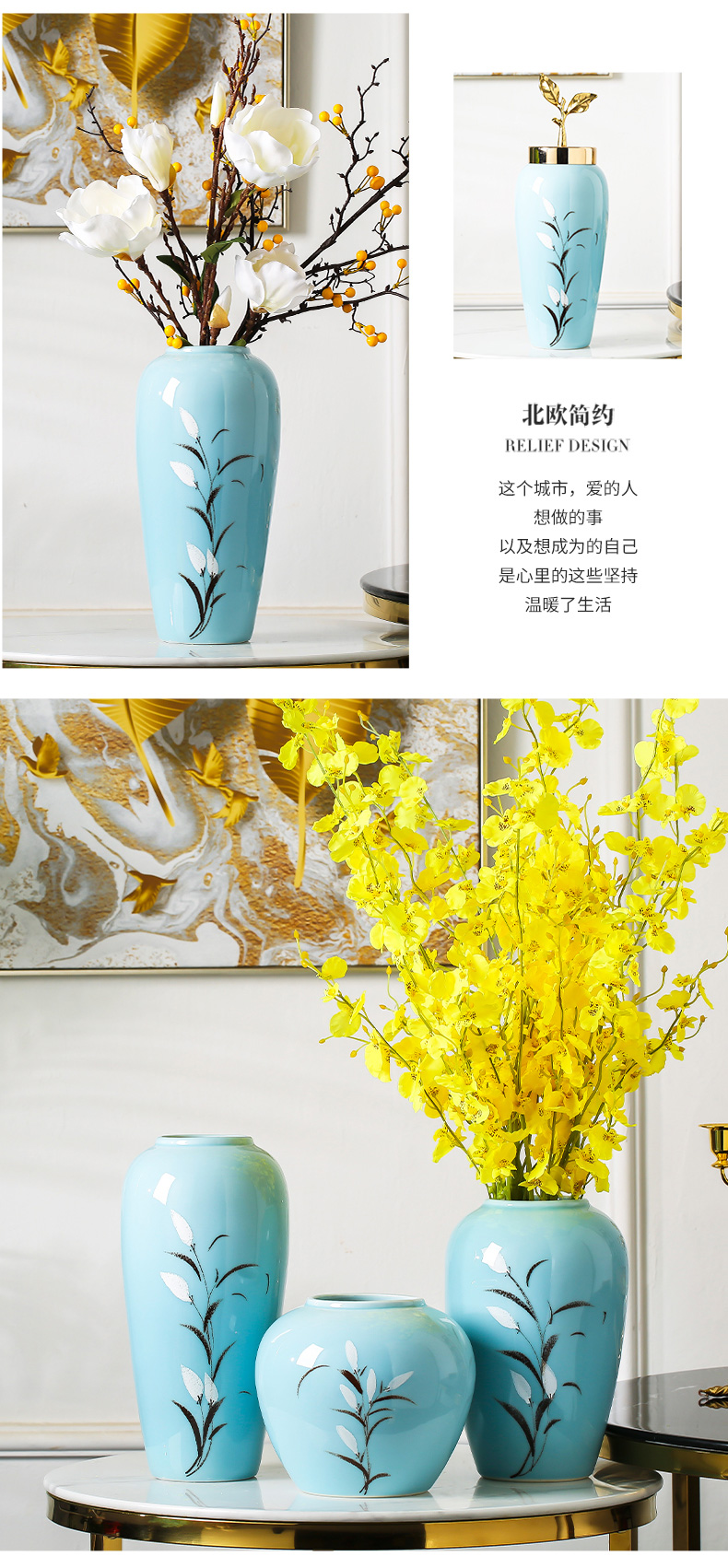 Jingdezhen ceramics simulation flower flower arranging flower bottle furnishing articles, the sitting room porch ark is contracted and I household adornment