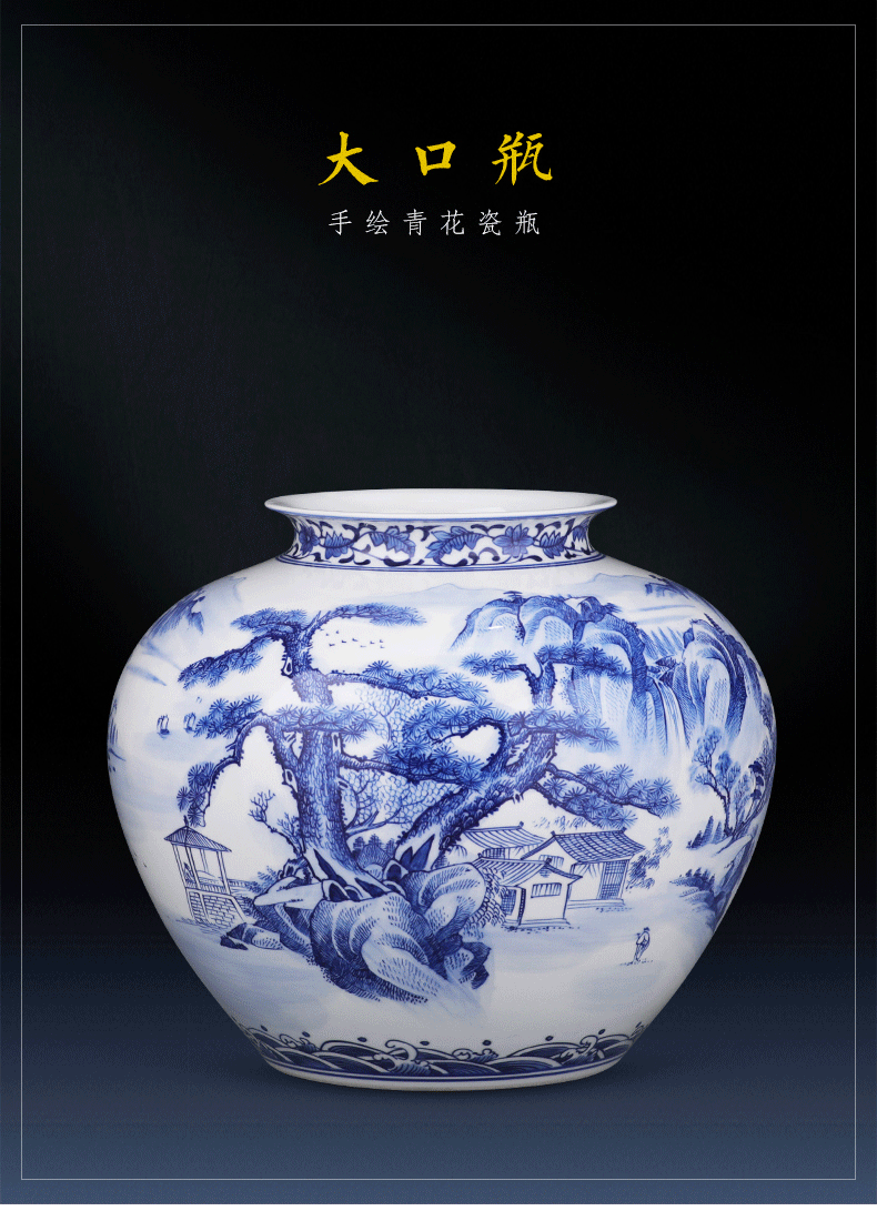 Big blue and white porcelain vase furnishing articles hand - made porcelain of jingdezhen ceramics son sitting room of Chinese style household flower decorations