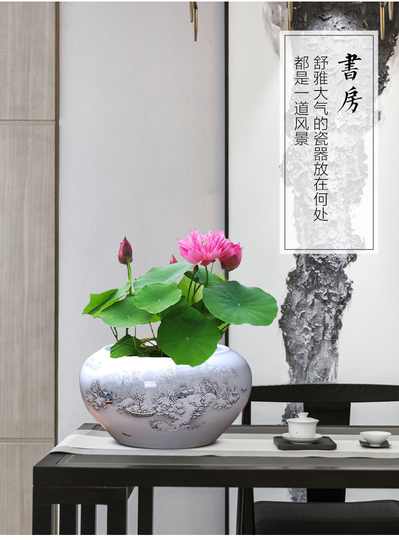 Jingdezhen ceramic aquarium fish bowl place large goldfish turtle writing brush washer aquarium water lily pot cylinder