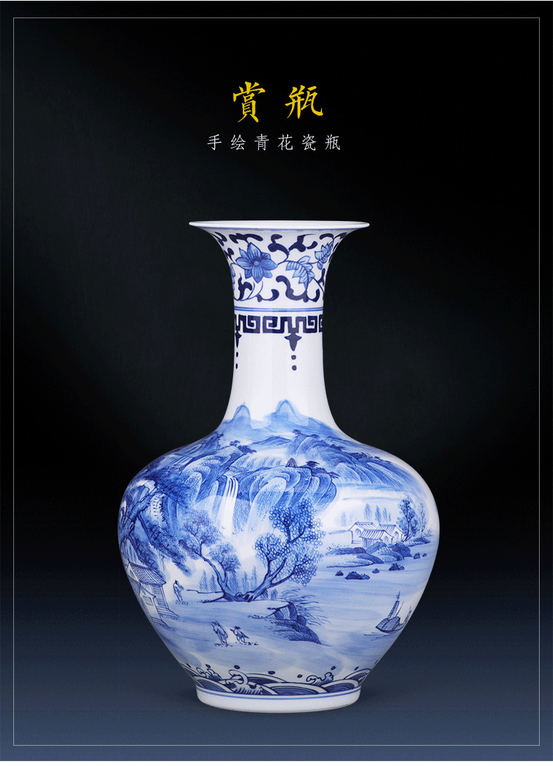 Big blue and white porcelain vase furnishing articles hand - made porcelain of jingdezhen ceramics son sitting room of Chinese style household flower decorations