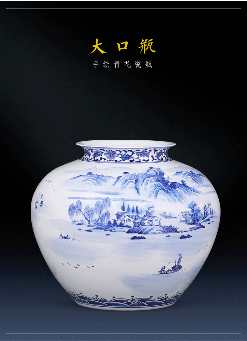 Big blue and white porcelain vase furnishing articles hand - made porcelain of jingdezhen ceramics son sitting room of Chinese style household flower decorations