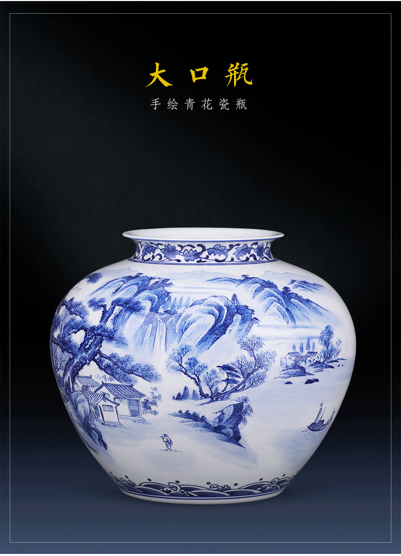 Big blue and white porcelain vase furnishing articles hand - made porcelain of jingdezhen ceramics son sitting room of Chinese style household flower decorations