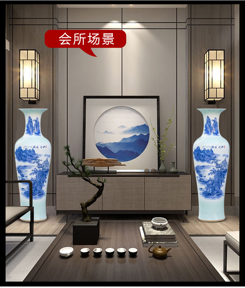 Jingdezhen ceramics of large blue and white porcelain vase large new Chinese style home sitting room adornment hotel decoration