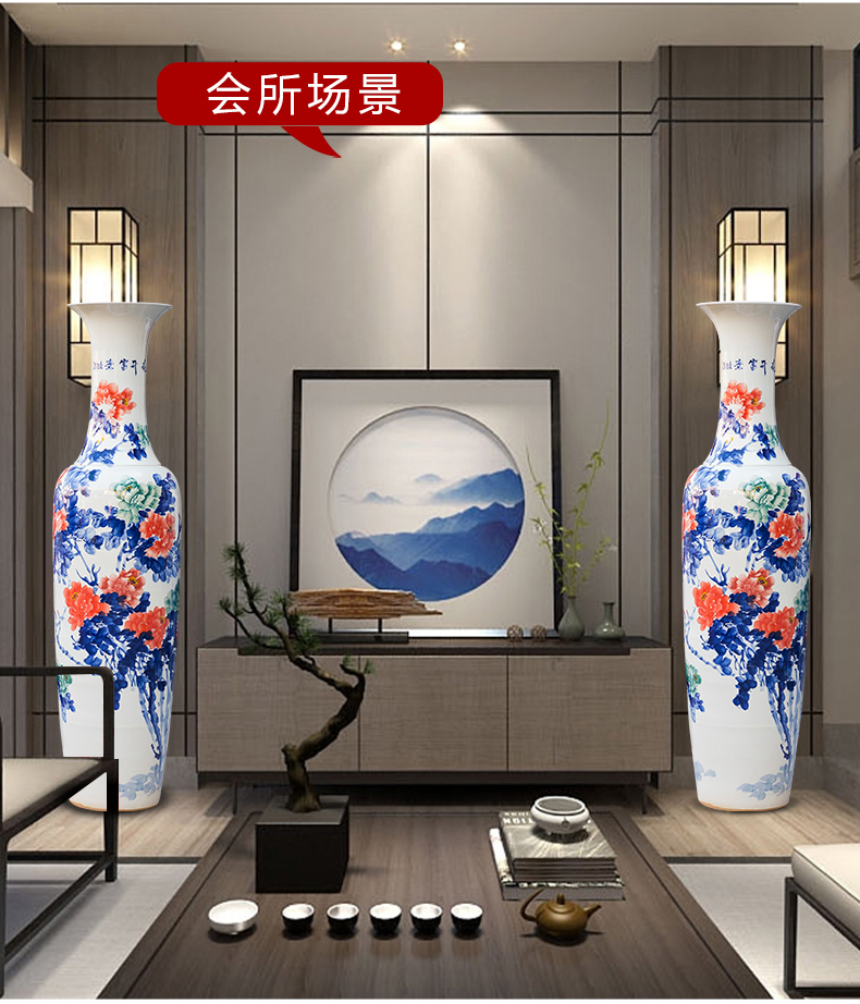 Jingdezhen ceramics vase landing villa large Chinese blue and white porcelain hotel furnishing articles hand - made sitting room adornment