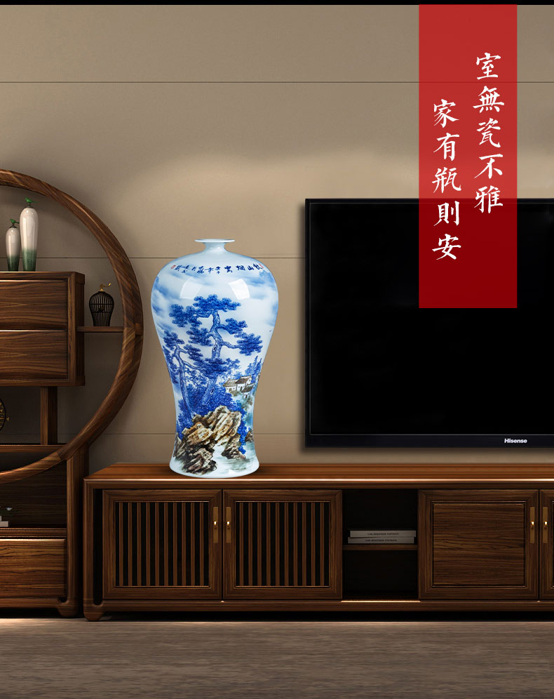 Jingdezhen ceramics hand - made landscape paintings of blue and white porcelain vase mei bottle home office sitting room adornment is placed