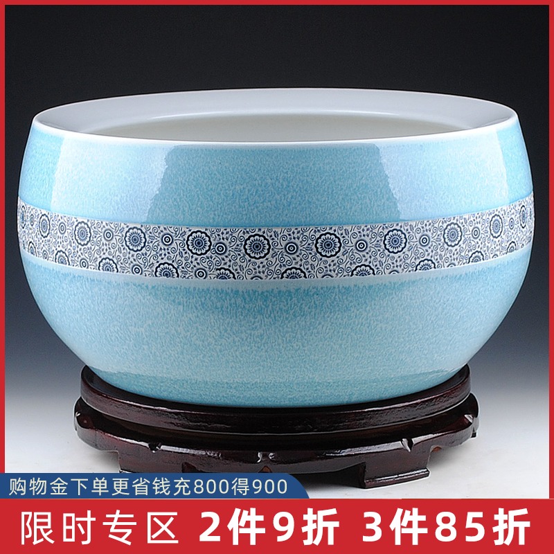 Hongxuan Jingdezhen ceramic fish tank Color glazed porcelain goldfish tank Water tank Book calligraphy and painting Living room office decoration