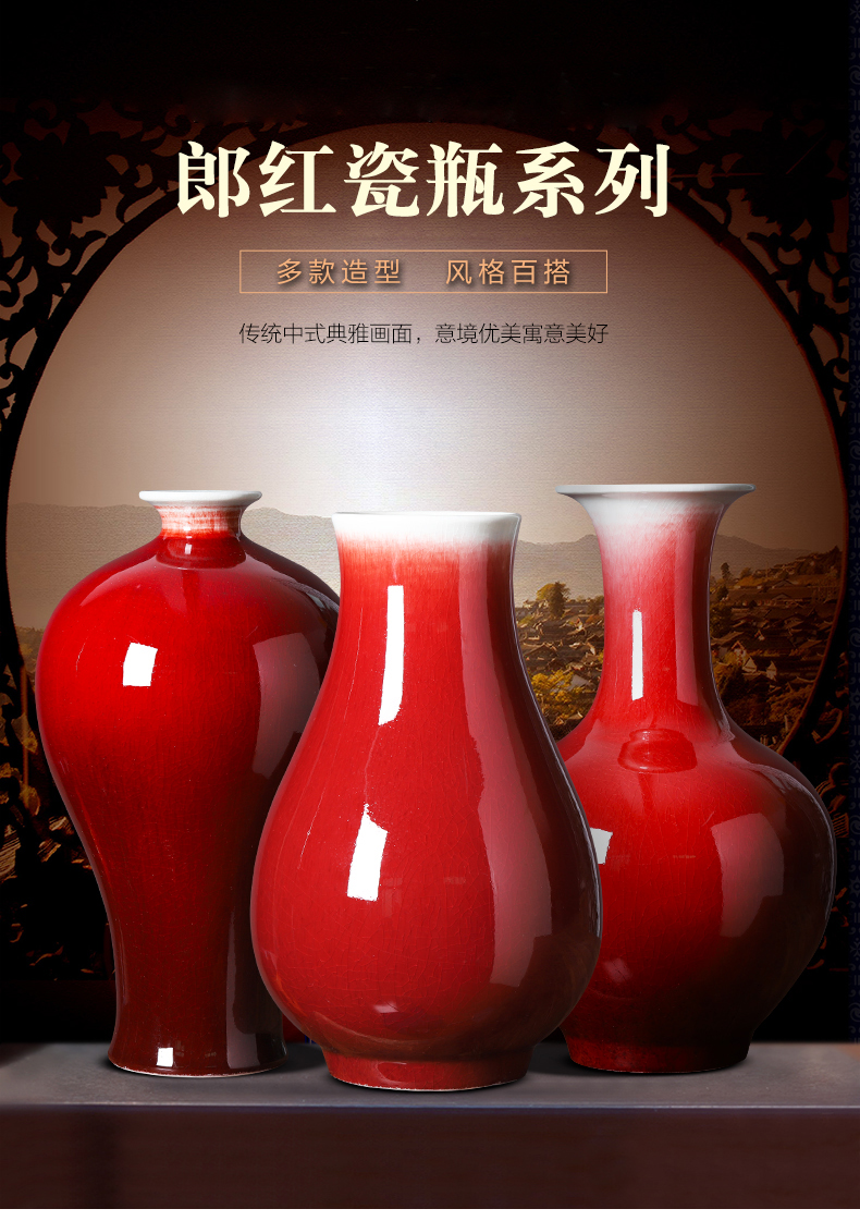 Jingdezhen ceramics vase large red of Chinese style household decorates sitting room flower arrangement craft place adorn article