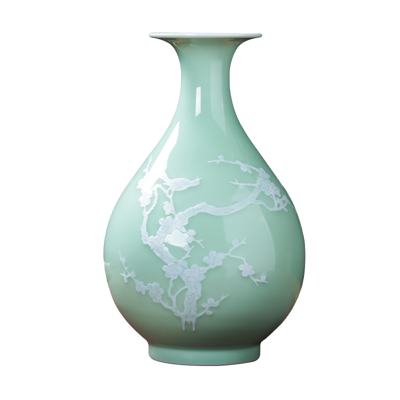 Jingdezhen ceramics celadon name plum bottle antique Chinese flower arranging home decoration wine handicraft furnishing articles sitting room