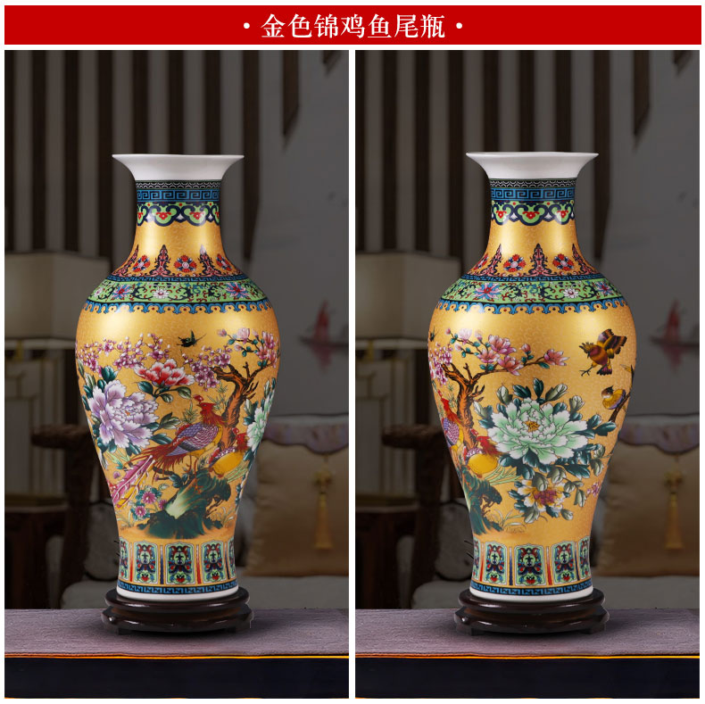 Jingdezhen ceramics colored enamel vase landing large modern Chinese flower arranging sitting room TV cabinet decorative furnishing articles