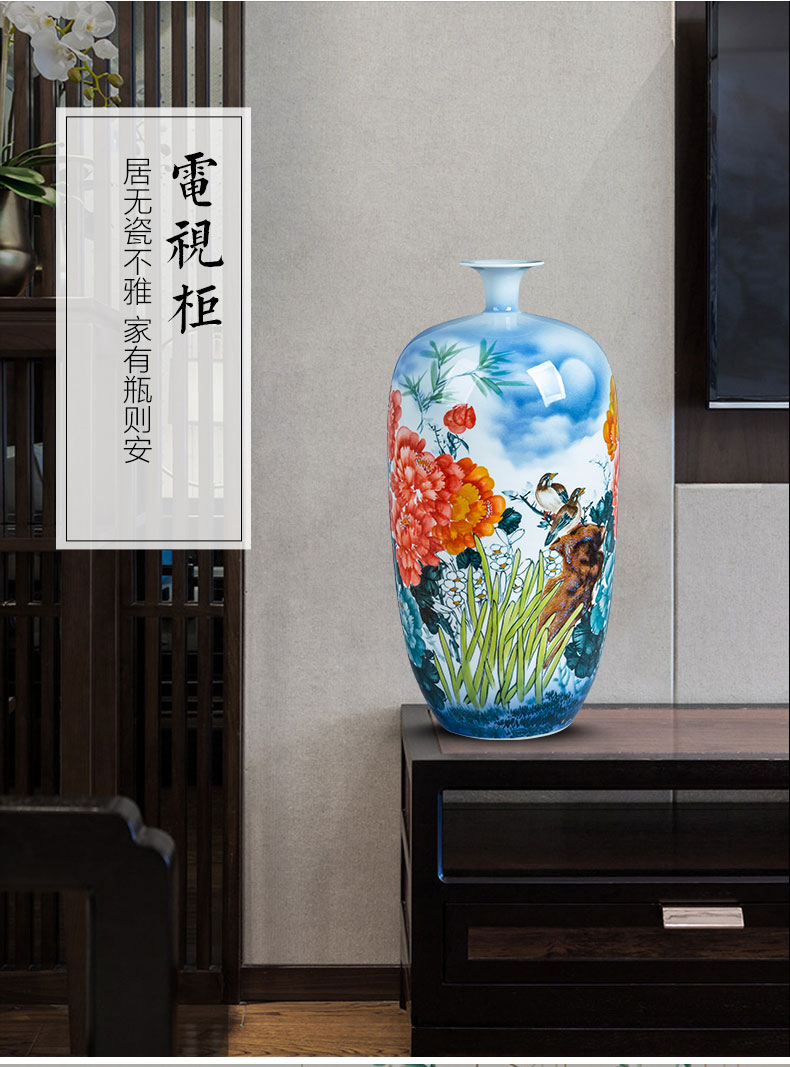 Jingdezhen ceramics hand - made vase of porcelain of blooming flowers, landing, large living room home TV ark, adornment