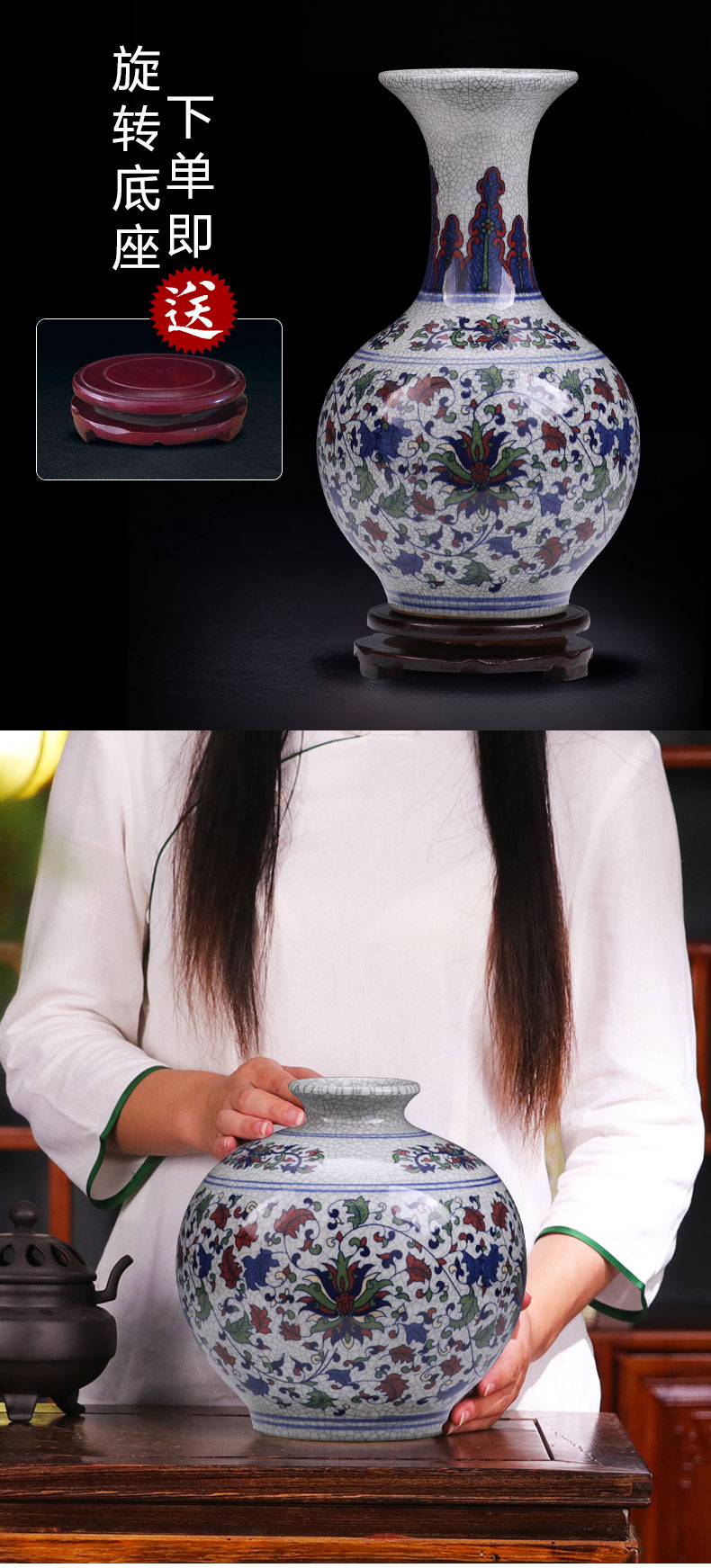 Jingdezhen ceramics vase furnishing articles antique blue and white porcelain bottle creative classical Chinese style household, sitting room adornment
