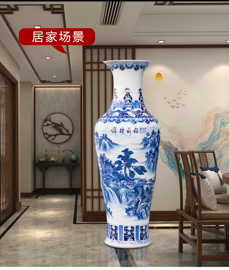 Jingdezhen ceramics vase landing large hand draw claborate - style painting of the blue and white porcelain hotel villa decoration furnishing articles