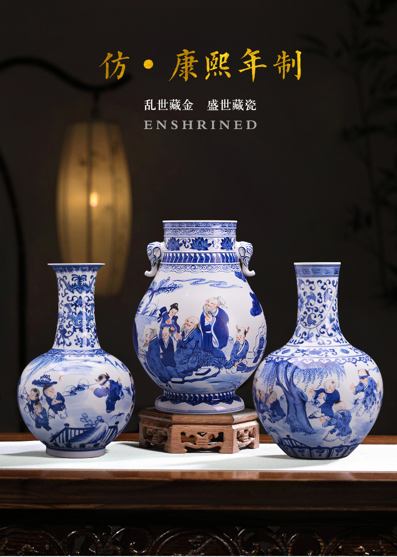 Jingdezhen porcelain big hand blue and white porcelain vases, ceramic flower arranging Chinese style restoring ancient ways furnishing articles sitting room home decoration