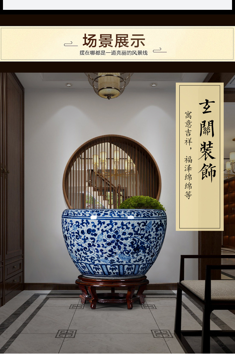 Jingdezhen ceramic aquarium hand - made of blue and white porcelain basin restoring ancient ways round a large sitting room place water lily antique collectors