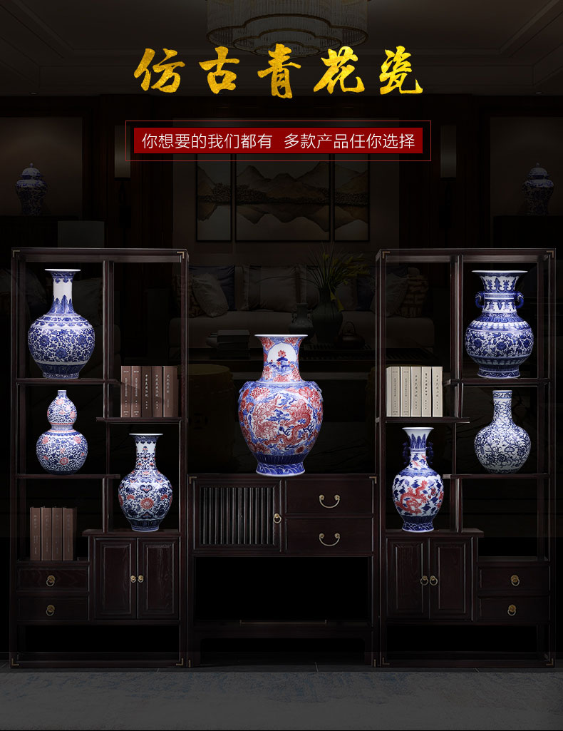 Jingdezhen ceramic vase furnishing articles antique hand - made large flower arranging Chinese style living room TV ark, of blue and white porcelain decoration