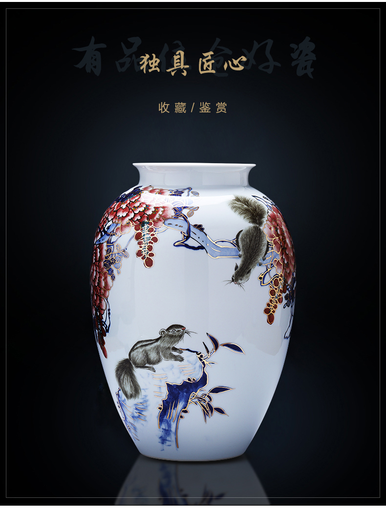 The see colour porcelain of jingdezhen ceramics vase hand - made gold rat prosperous wealth of modern Chinese style household decorates sitting room furnishing articles