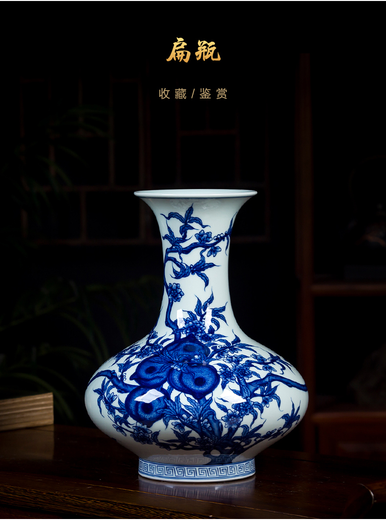 Under the jingdezhen ceramics glaze color blue and white porcelain vase peach hand - made big Chinese sitting room adornment is placed