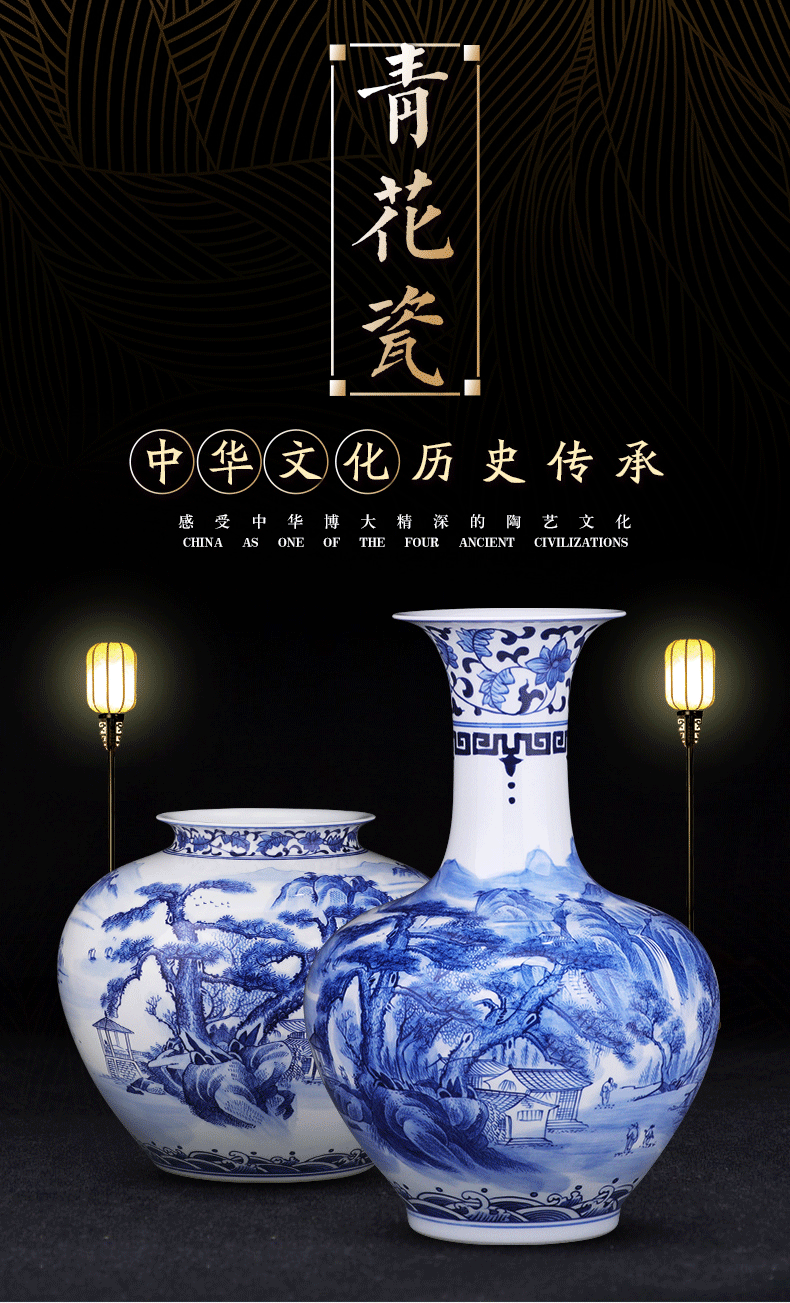 Big blue and white porcelain vase furnishing articles hand - made porcelain of jingdezhen ceramics son sitting room of Chinese style household flower decorations