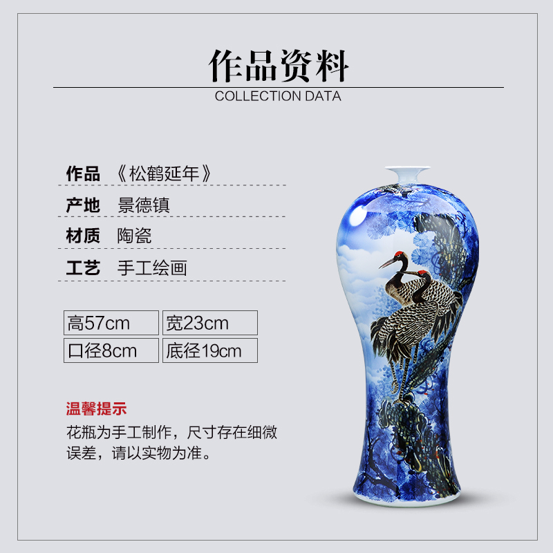 Jingdezhen ceramics big vase hand - made "pine crane live" be born Chinese living room home furnishing articles