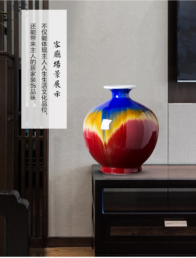 Jingdezhen ceramics ruby red glaze vase Chinese flower arranging large sitting room TV cabinet decoration accessories furnishing articles