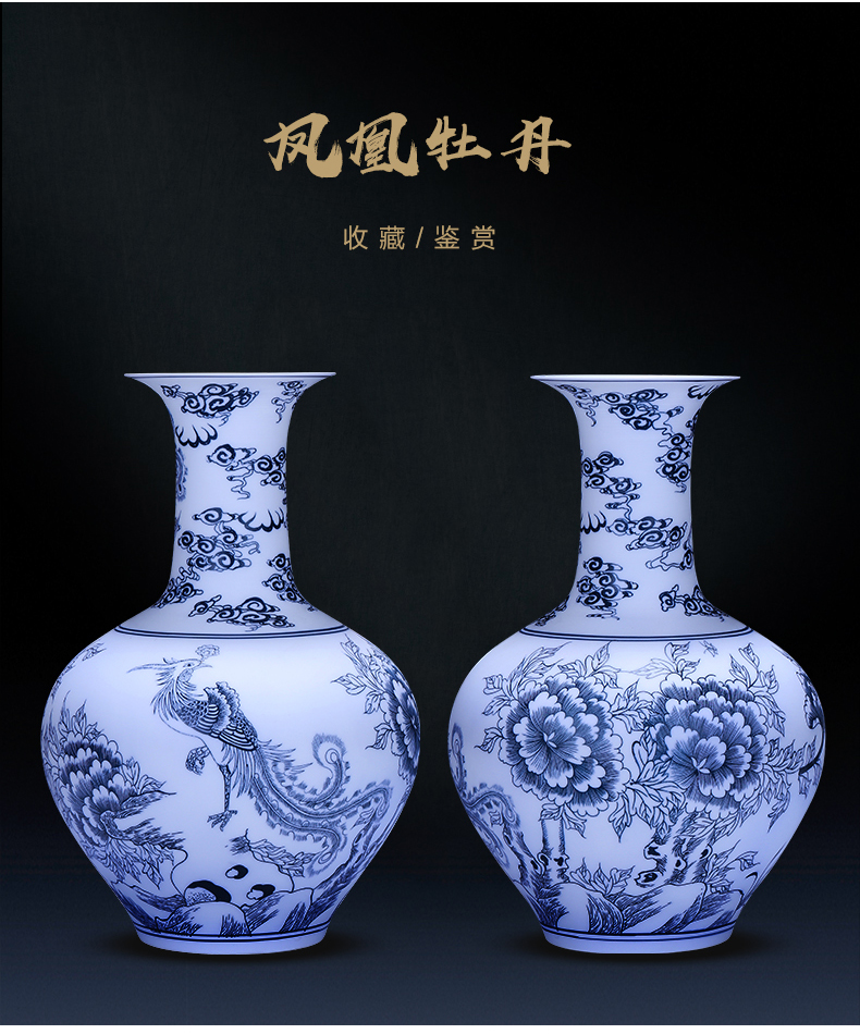 Jingdezhen ceramics hand - made frosted blue and white porcelain vase blooming flowers creative Chinese style household adornment furnishing articles