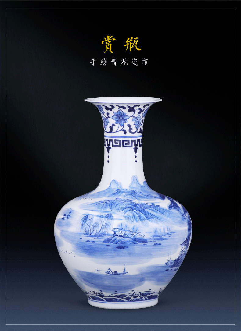 Big blue and white porcelain vase furnishing articles hand - made porcelain of jingdezhen ceramics son sitting room of Chinese style household flower decorations