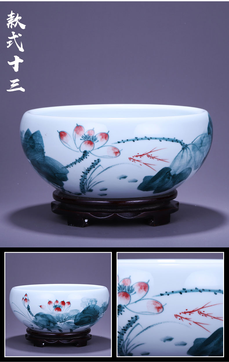 Jingdezhen ceramic aquarium feng shui plutus cylinder turtle cylinder goldfish bowl water shallow water lily refers to basin of lotus furnishing articles