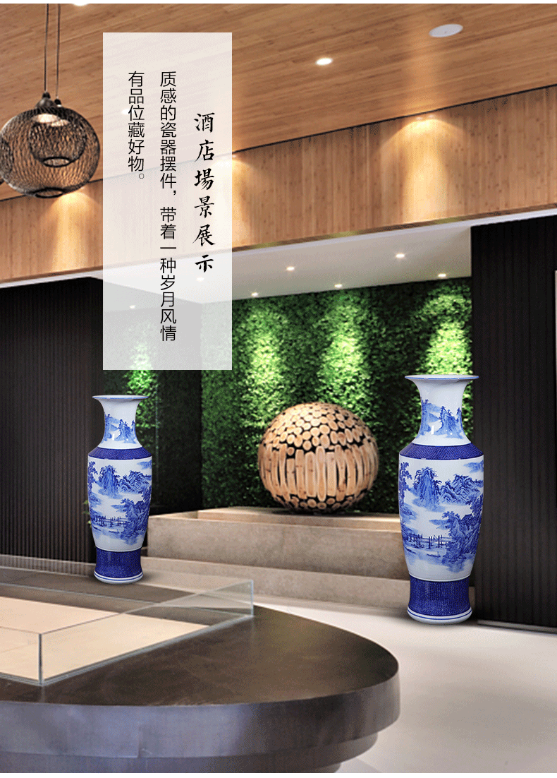 Jingdezhen landing big large porcelain vase ceramics high blue and white porcelain vases son sitting room adornment of Chinese style hotel