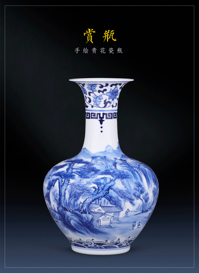 Big blue and white porcelain vase furnishing articles hand - made porcelain of jingdezhen ceramics son sitting room of Chinese style household flower decorations